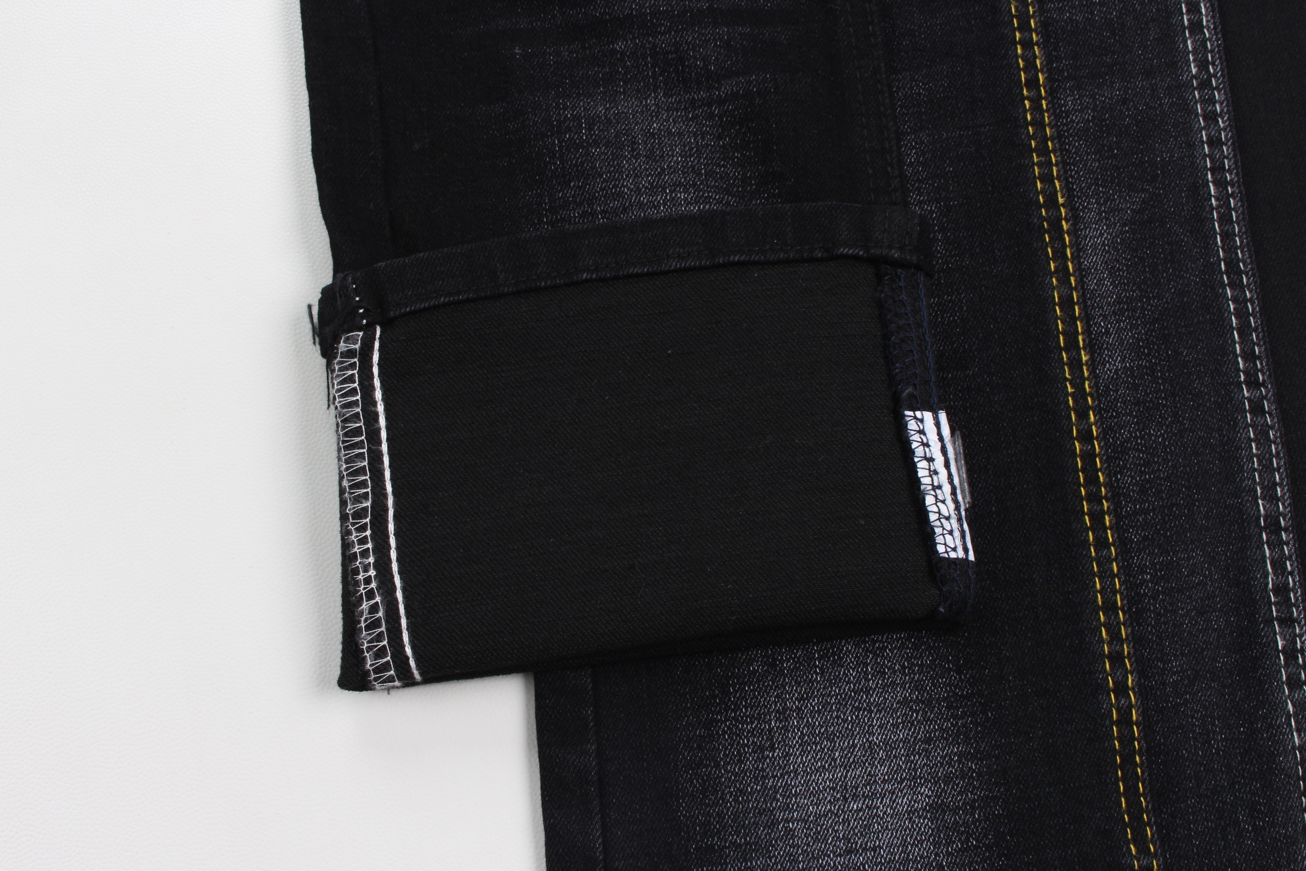 12 Oz Black And Black Backside Crosshatch Slub Denim Jeans Fabric