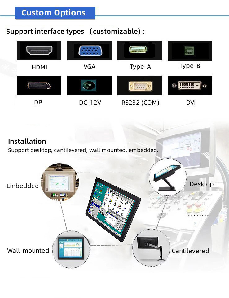 Open Frame Industrial Touch Screen Monitor Iron Shell Wall Mounted IP65 touch Monitor