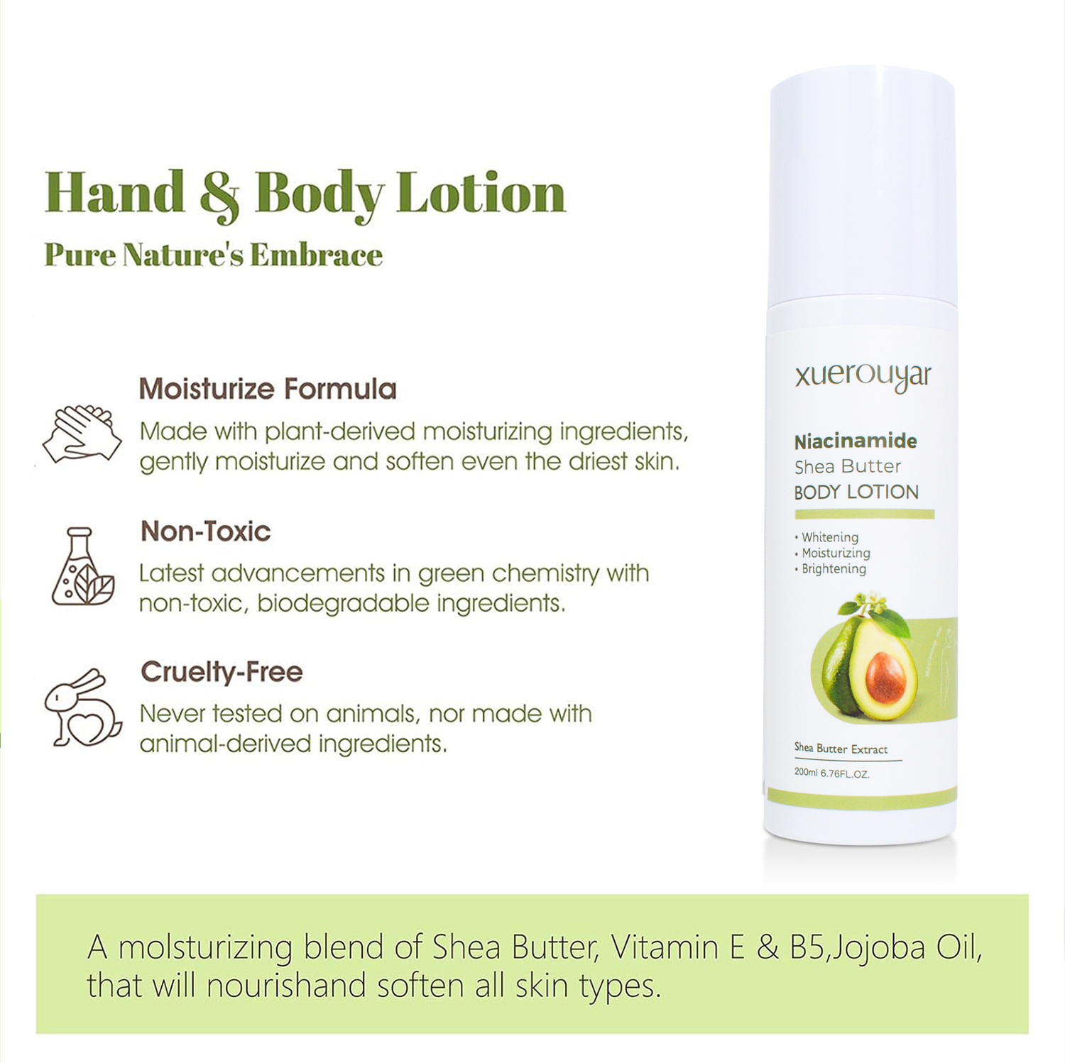 Skin Care Hydration Nourishing Repair Moisturizing Whitening Shea Butter Avocado Extract Face Body Lotion