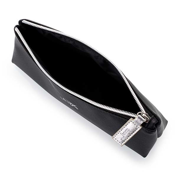 Black ODM Leather Travel Makeup Bag Metal Zipper Head