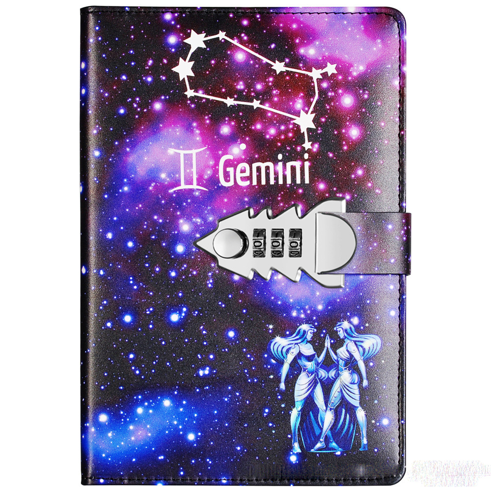 2022 Leather Lock Catch Journal Writing Schedule Notebook For Students 12 Constellation