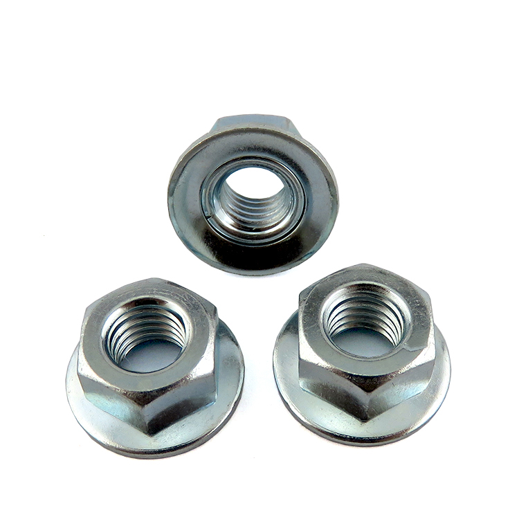 Blue Zinc Plated M6 Hex Flange Lock Nut Serrated DIN6923 For Heavy Equipment