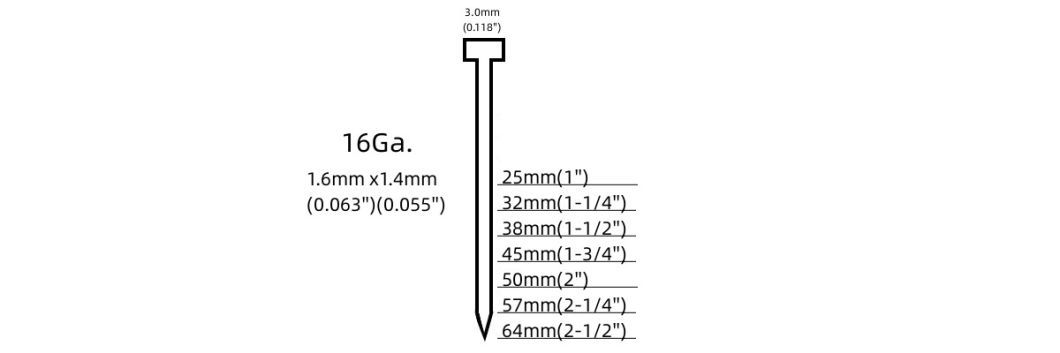 16gauge 1&quot; Air Brad Nail Finish Nail T25 for Furniture Decoration