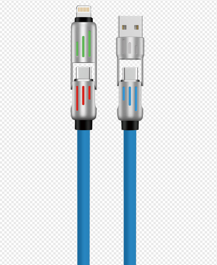 Silicone 4 In 1 Type C To Type C 60W USB A Charging Lightning Iphone Charger Cable