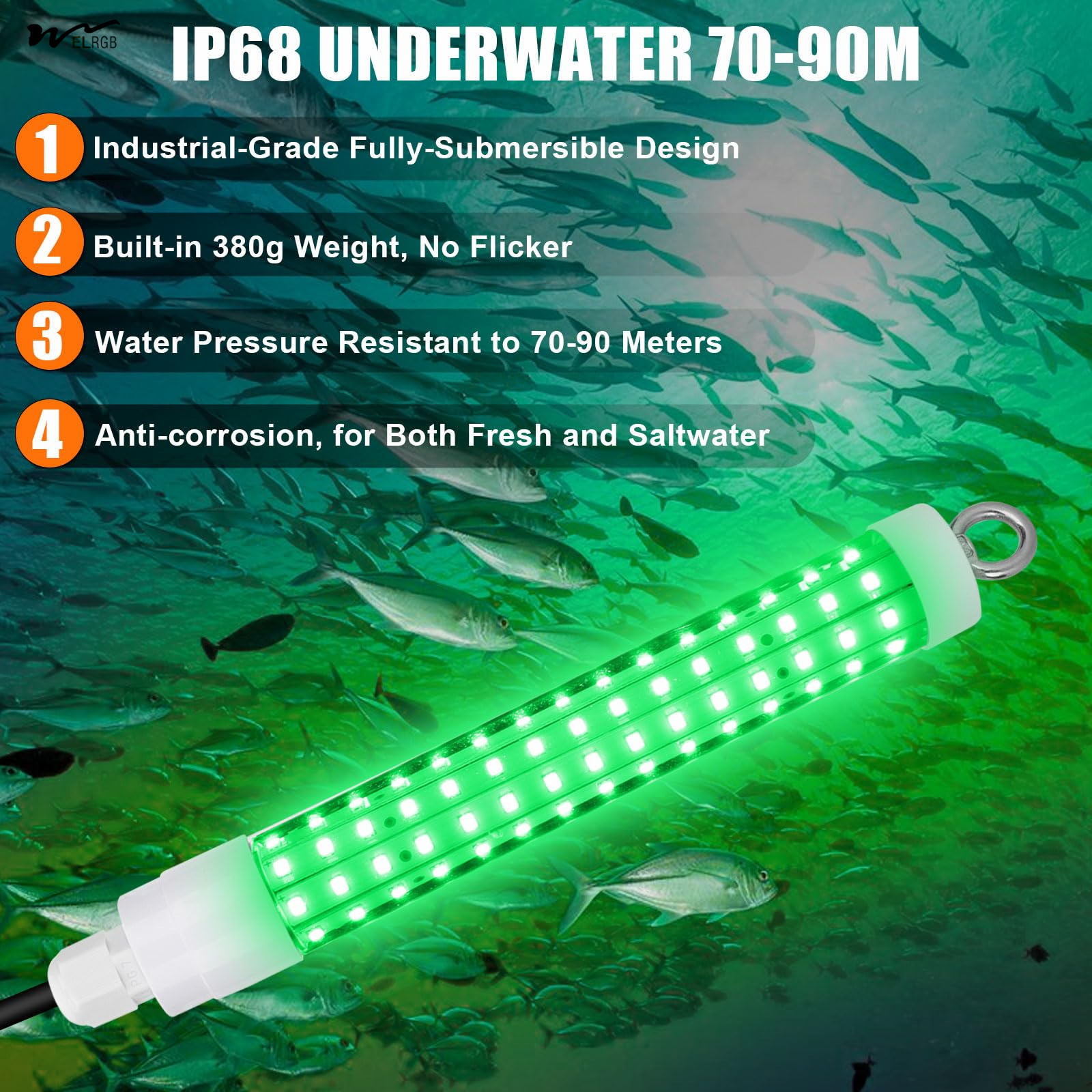 LED Underwater Fishing Light 8" 10.5W for Night Fishing Finder Attractor IP68 Submersible Boat Lamp