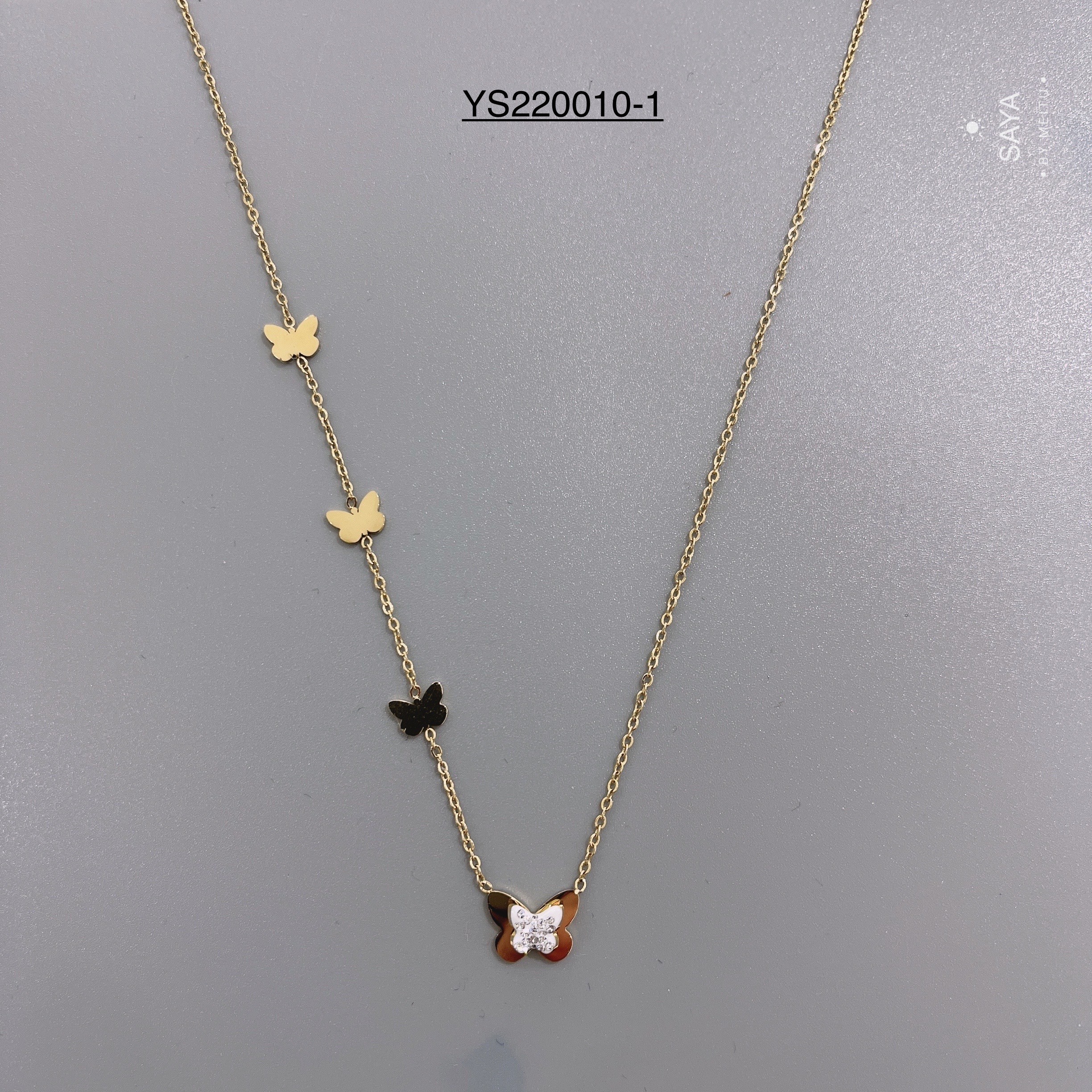 Luxury Brand Rhinestone Butterfly Chain Necklace Gold Stainless Steel Jewelry Set