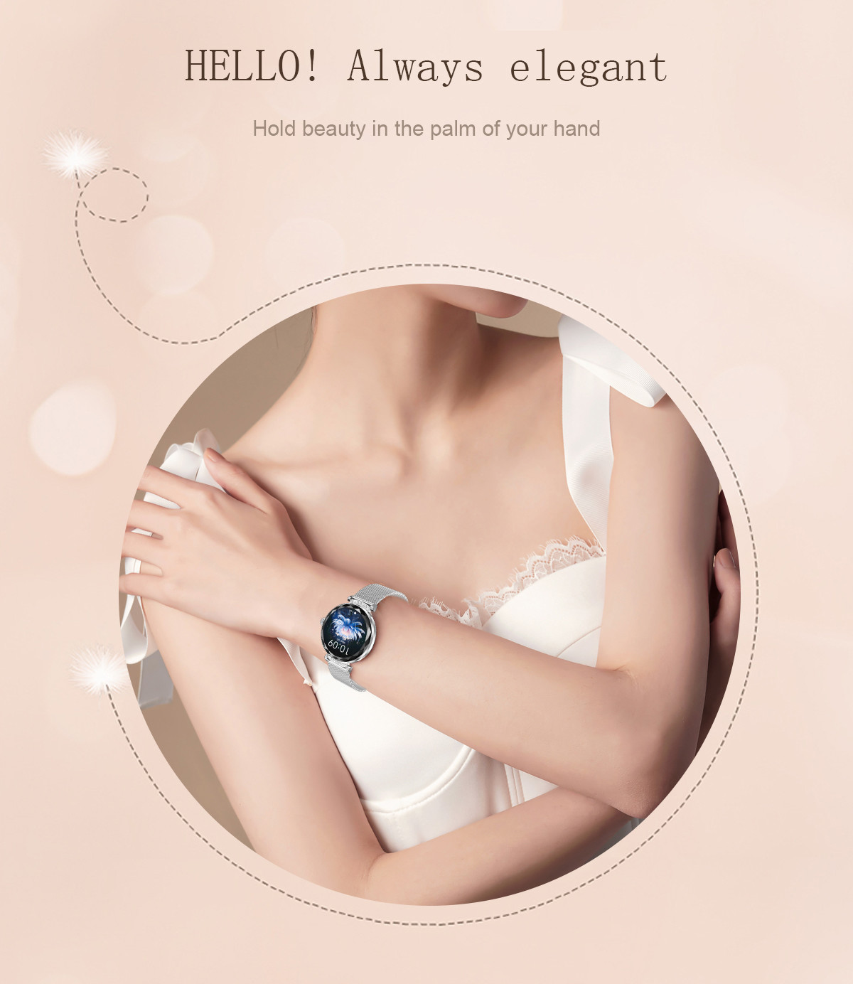 1.19" Women Amoled Display Smartwatch Bluetooth Calling For Android IOS Phones