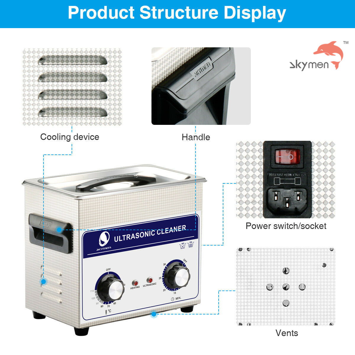 120W Ultrasonic Cleaning Equipments , Ultrasonic Parts Washer 3.2L Mechanical Knob