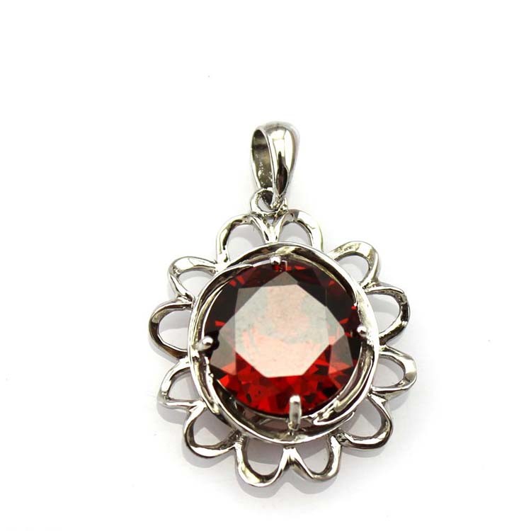 Sterling Silver Garnet Cubic Zirconia Pendant with 925 Silver Chain Necklace (PSJ01900)