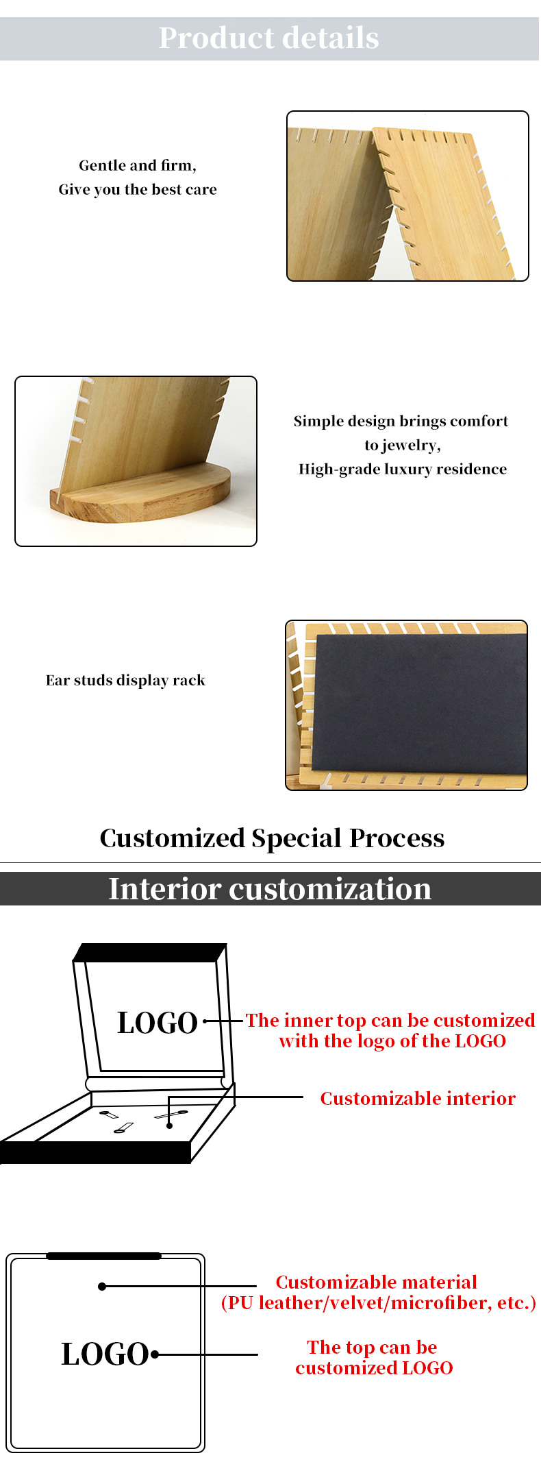 Notched-Edge Wooden Pendant Display Panel Stand Necklace Exhibition Holder