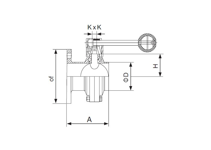 Dimension of Sanitary Square-Flanged x threaded Butterfly Valve – DIN Series