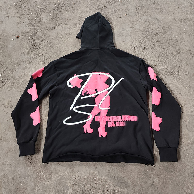 Custom Puff Print Hoodie 500 Gsm Crop Cut and Sew Edge Hoodie Heavy Weight Pullover Thick French Terry Hoodie Sweatshirts Men
