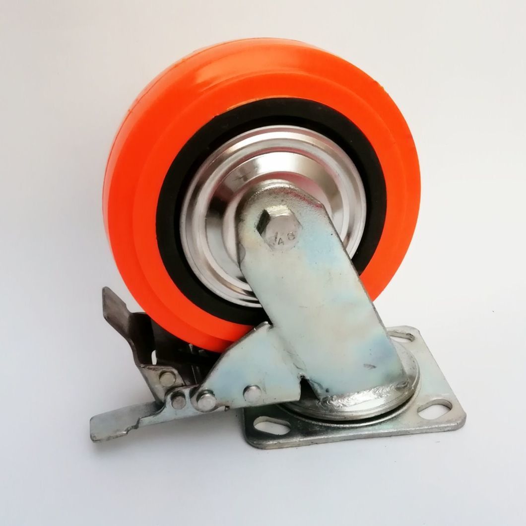 Heavy Duty Orange PU PVC Double Ball Bearing Swivel Caster with Brak