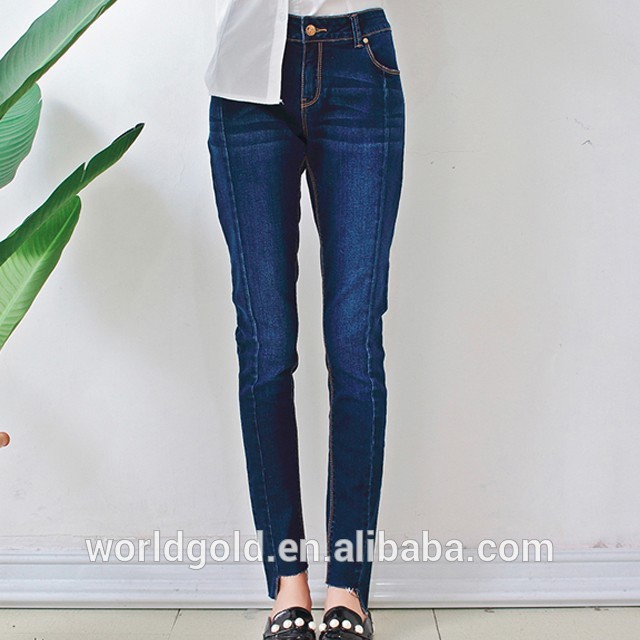 Custom Women A LINE Damaged Denim Skirt With Pearls And Frayed Hem