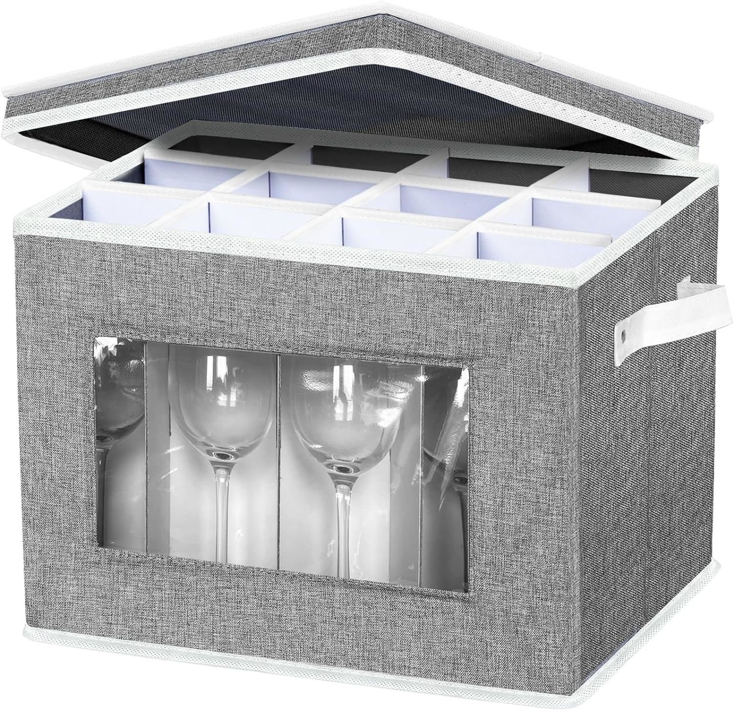 HOMYFORT WINE GLASS STEMWARE STORAGE CASES, CHINA STORAGE CONTAINERS BOX WITH DIVIDERS HARD SHELL FOR 12 CRYSTAL GLASSWA