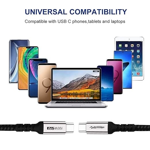 PD Data Transfer Cable USB3.1 4K 60 Hz 10 Gbps 20V5A 100W For MacBook Phone