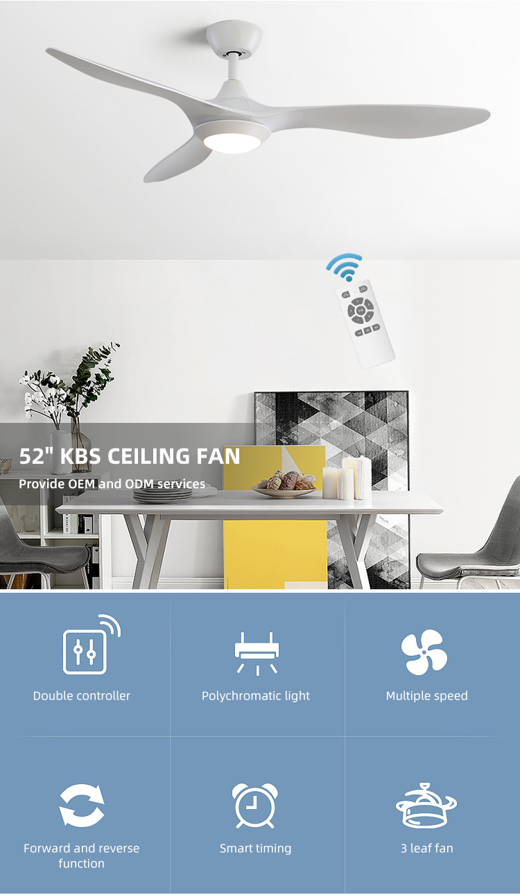 Popular 52 Inch 90lm/W ABS Blade Ceiling Fan With Light 50000hours