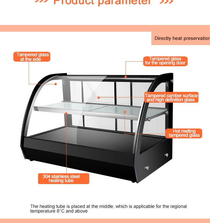 Curved Glass Showcase Electric Industrial Restaurant Snack Shop 2 Layers Hot Food Display Warmer