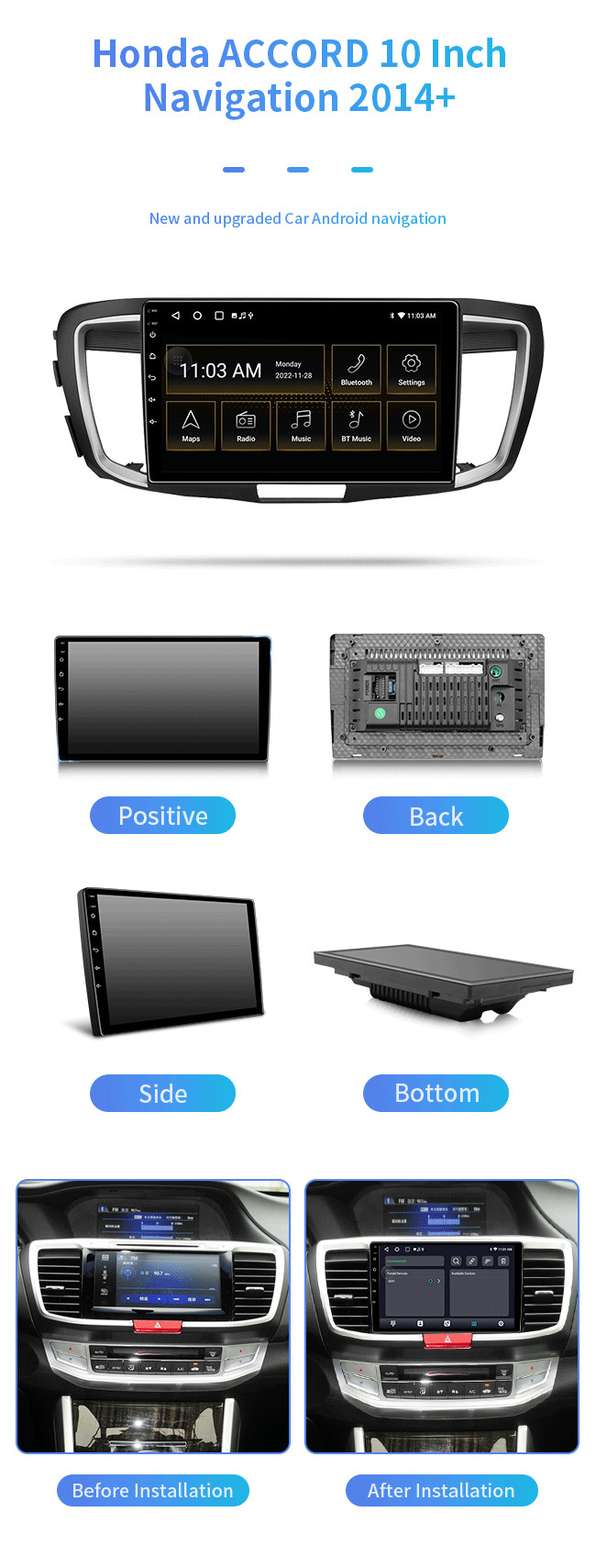 4-Core For Honda ACCORD 2014+ Hd video playback dashcam Bluetooth Car Navigation