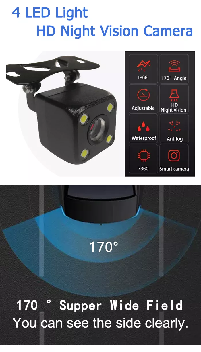 4 LED Light Auto Backup Camera Wide Angle View Universal Black Safe Parking