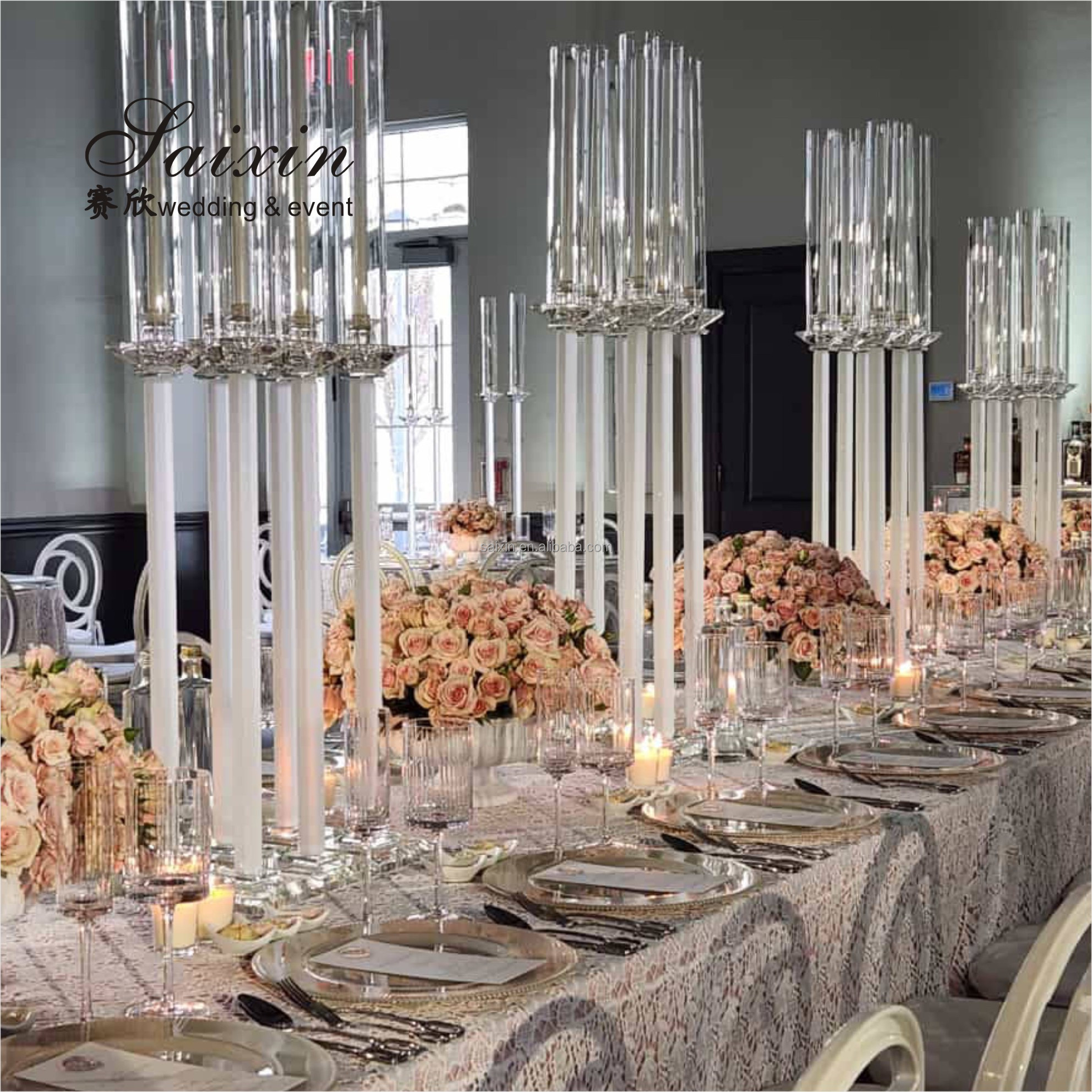 Chic design gold metal 3 pcs set single candlestick holder for event top decoration