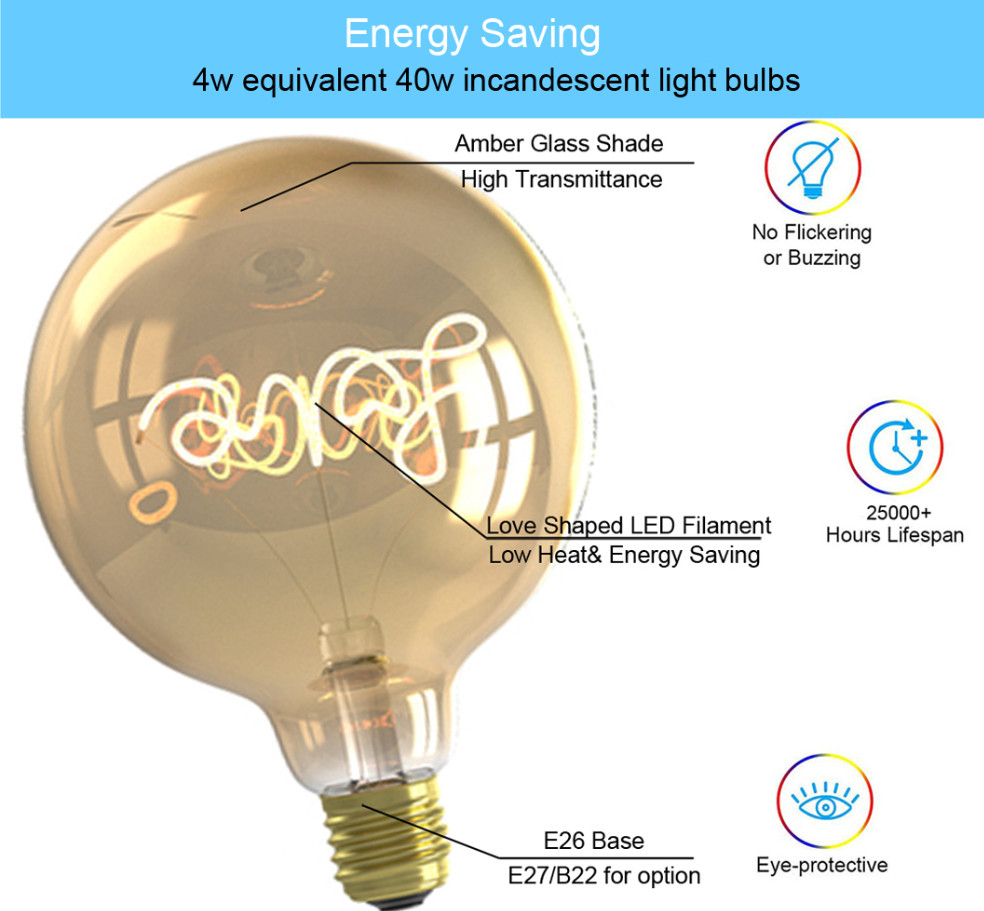 4W G125 Flexible LED Bulb , 230VE27 Love Filament Light Bulb