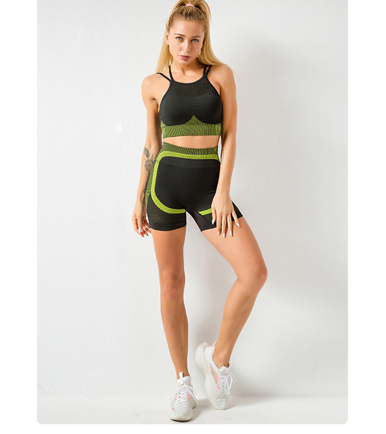 S M L Gym Shorts And Sports Bra Set Sexy Strappy Seamless Set Sexy Mesh