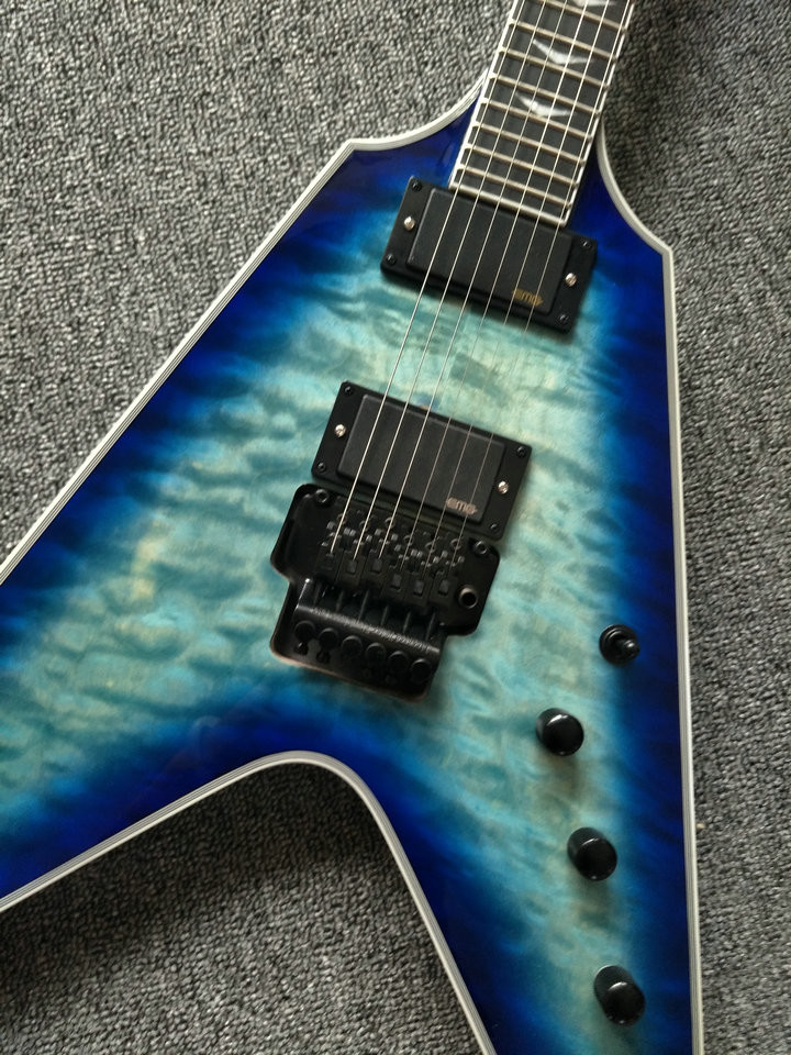 2017 custom kinds colors alien flying v guitar free shipping blueburst color ebony fretboard flying v electric guitar