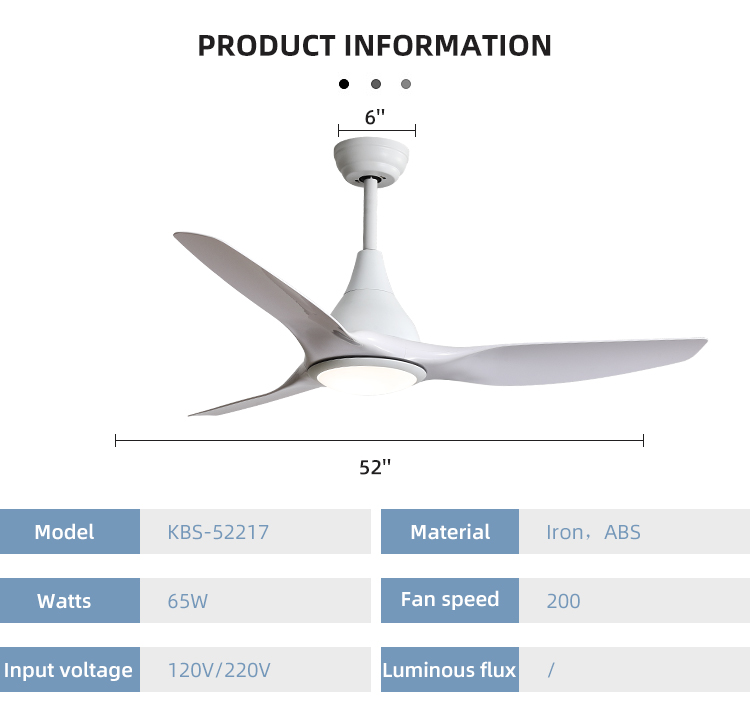 5 Speed 3CCT White ABS Blade Ceiling Fan For Restaurant 1500LM