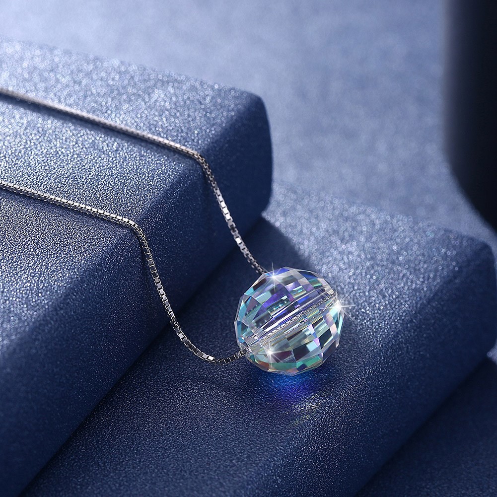 3.5g 17in Sterling Silver Jewelry Necklaces 8mm Ball Aurora Crystal Diamond Necklace