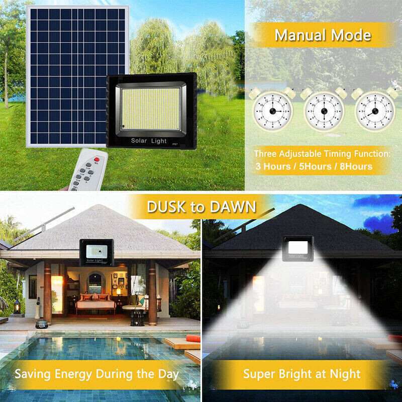 3000lm Waterproof Solar Flood Garden Lights ABS Motion Sensor LED Outdoor Projector