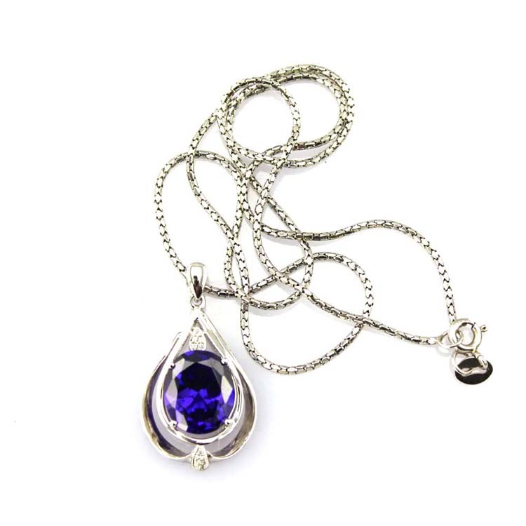 Women Jewelry 10mm x12mm Oval Blue Topaz Cubic Zirconia Pendant Necklace (P38)