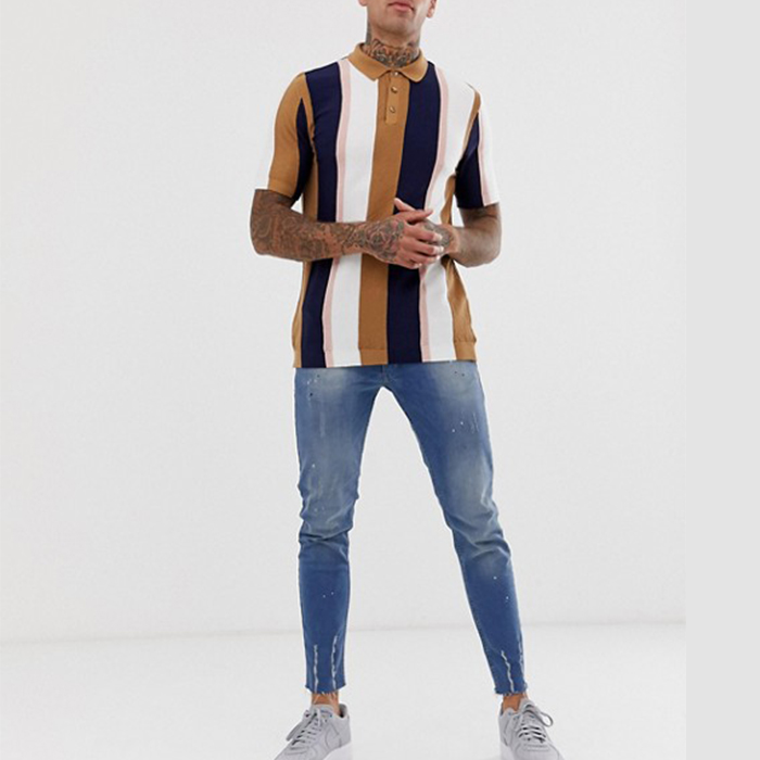 Knitted Vertical Striped T Shirt Mens Multiple Color Available Size XS-XXXXXL