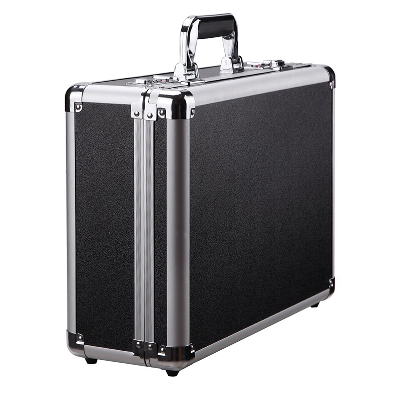 Black Aluminum Case Flight Case Tool Box Metal Hard Briefcase with Dual Locks