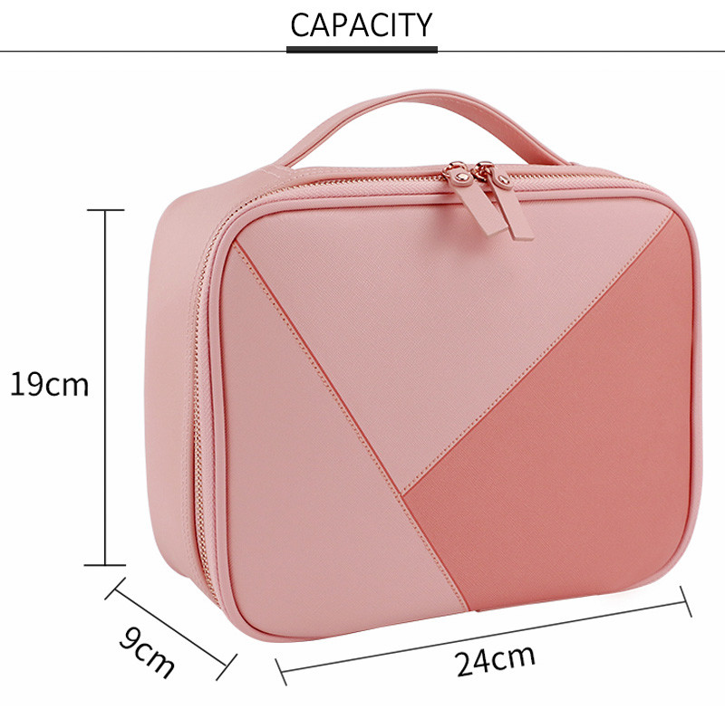 Water Repellent Double Zipper Women PU Makeup Bag Case