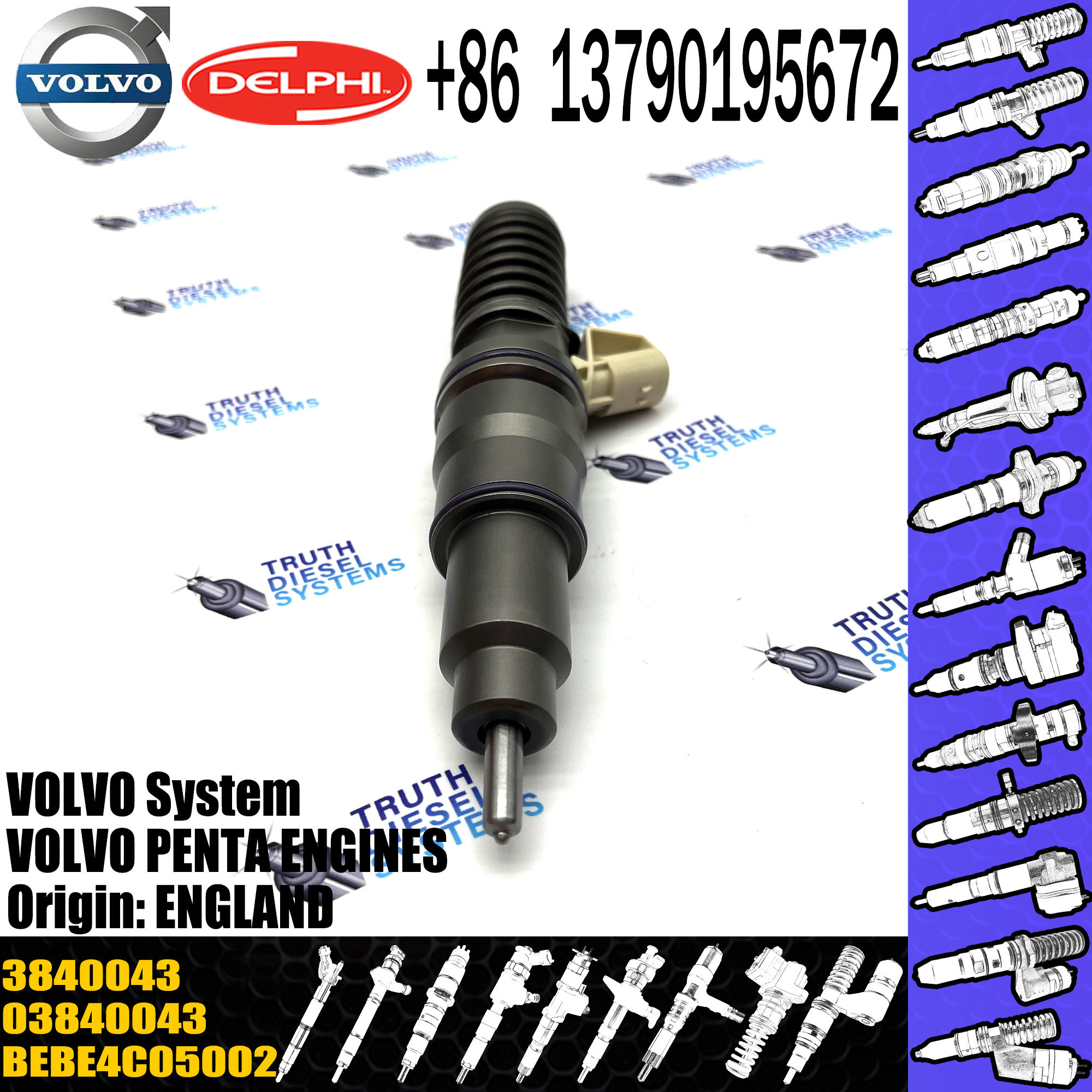 Diesel inyector Common Rail Injector Fuel Electronic Unit Injector Bebe4c06001 3840043 22027807 3587147 for VOL Truck