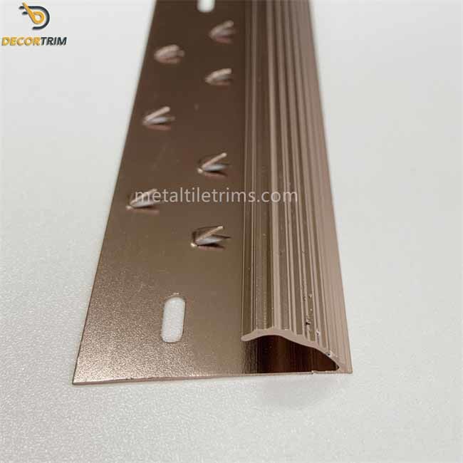 Shiny Coffee Carpet Edge Strip , Aluminum Carpet Trim With Gripper Fitting