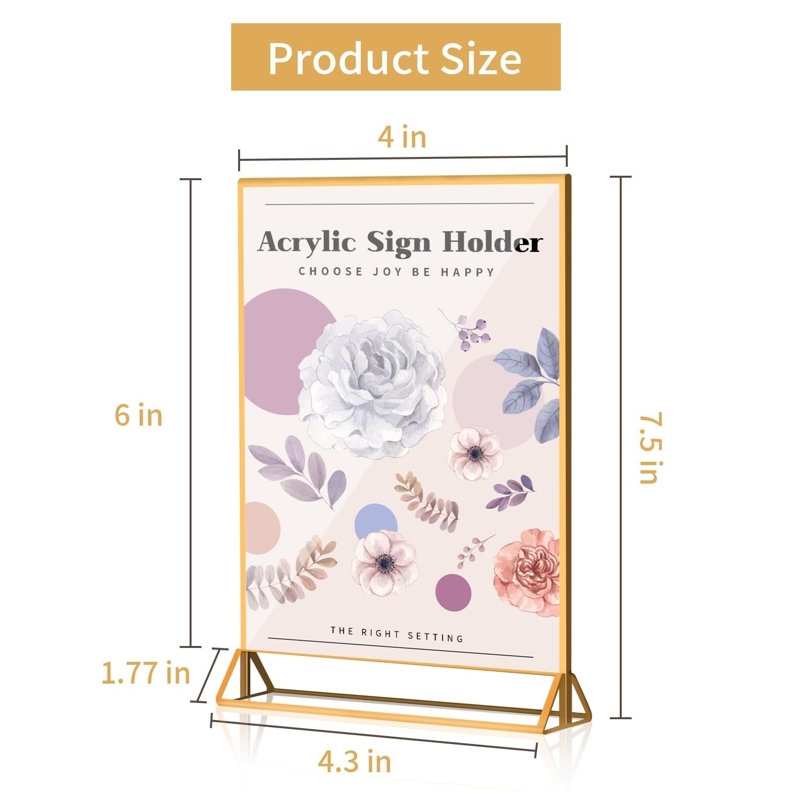 Gold Acrylic Picture Frame Event Signage Double-Sided Sign Holder For Weddings, Menus, And Office Displays