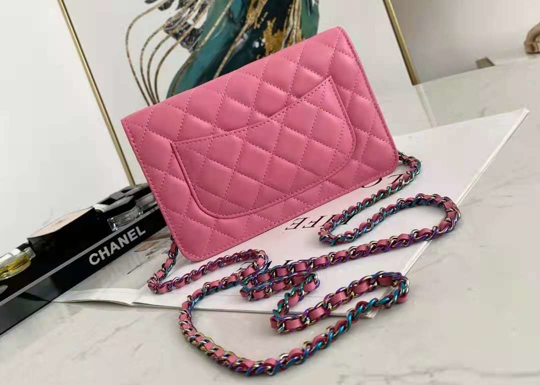 Inclined Shoulder Cowhide 19cm Luxury Brand Wallet With Chain