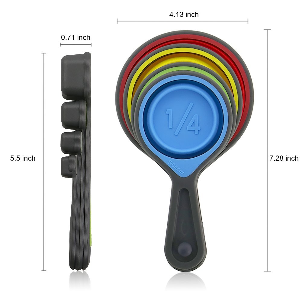 BAP Free Collapsible Silicone Soft Measuring Cups Measuring Spoons Silicone Kitchen Utensil Tools Travel Measuring Cup