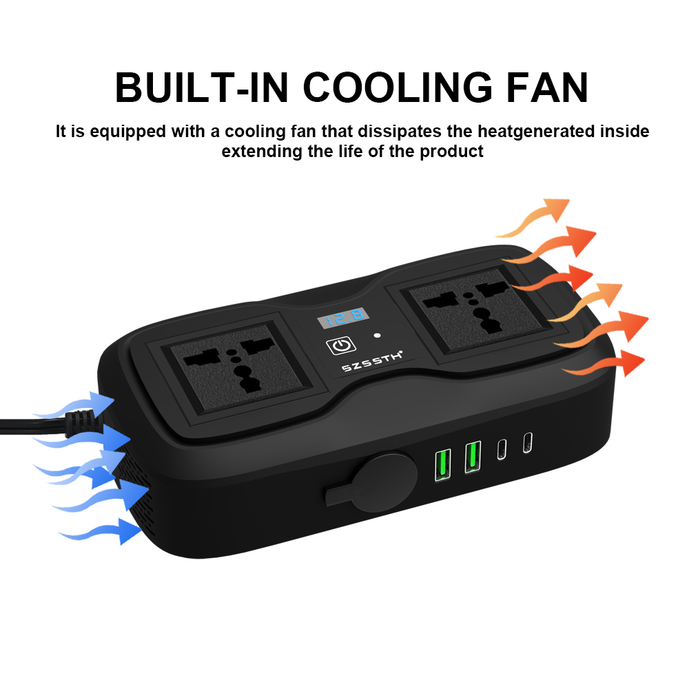 200 Watt Charger Universal Socket 2 AC 2 USB Ports DC 12V to 110V 220V Converter 200W GaN PD Fast Car Power Inverter