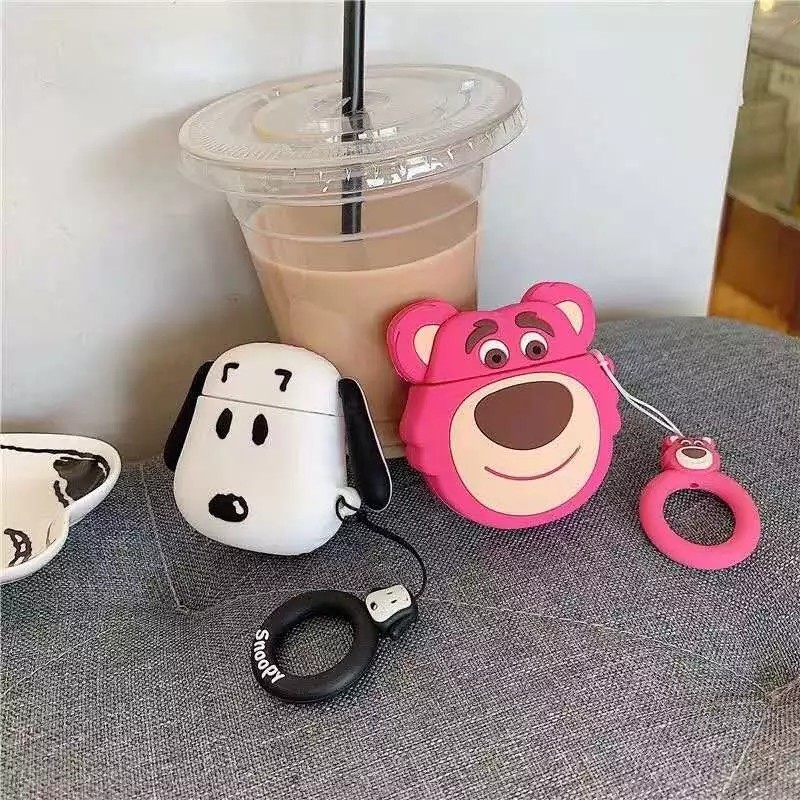 For Apple Airpods Case Cartoon Earphone Cover With Lovely Ring 3D Animal Cartoon Earphones Full Protective Cover