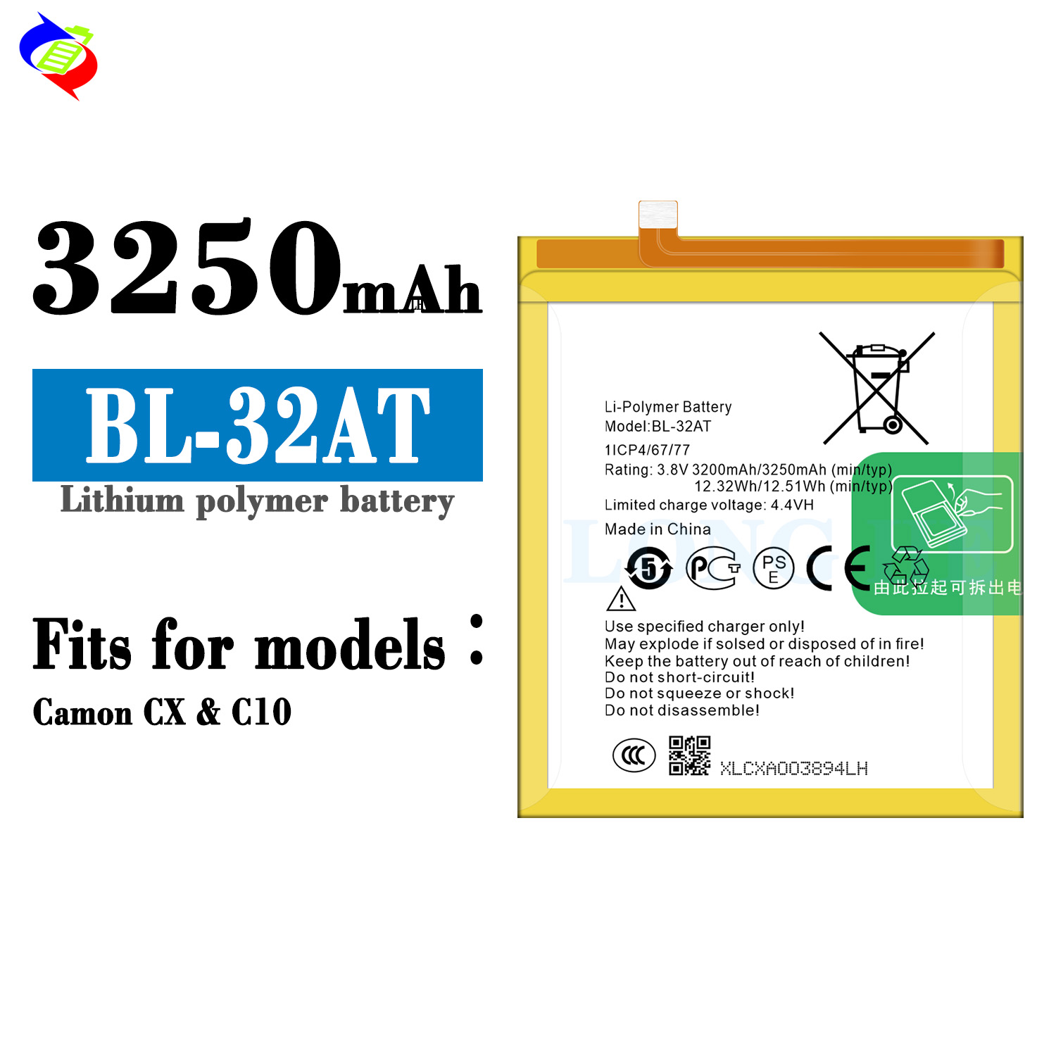 BL-32AT Replacement Parts 3200mAh 4.4V AA Battery for Tecno CX Real Capacity Battery