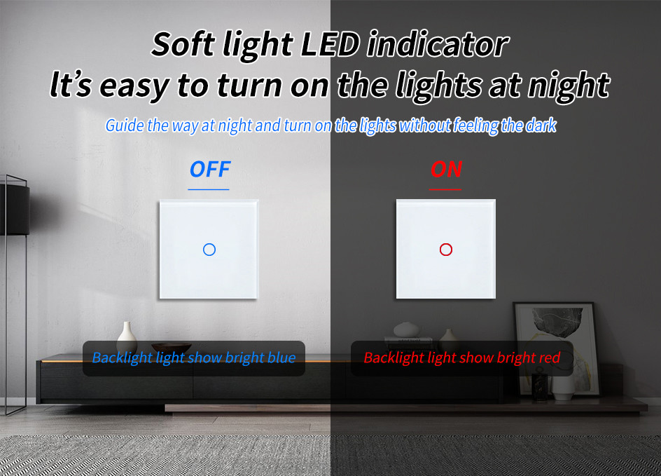 Manual Touch On Off Dual Light Switch Single Fire Wire Control Stair Cross Switch 50-60Hz 10A 1Gang 2way
