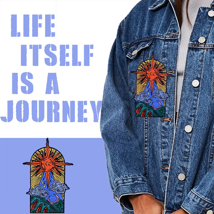Fabric Sun Moon Custom Embroider Patch Iron On Backing For Jeans