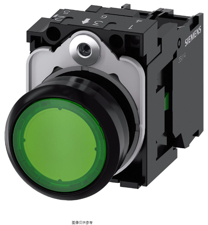 Siemens 3SU Flat Nose Round Button Green 3SU1102-0AB40-1BA0 -25°C Minimum Operating Temperature with LED Light Type
