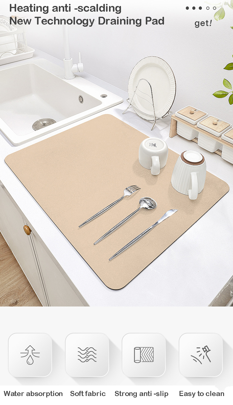 16'' x 24'' Blue Kitchen Mat Magical Absorbent Dish Draining Mat for Table Decoration