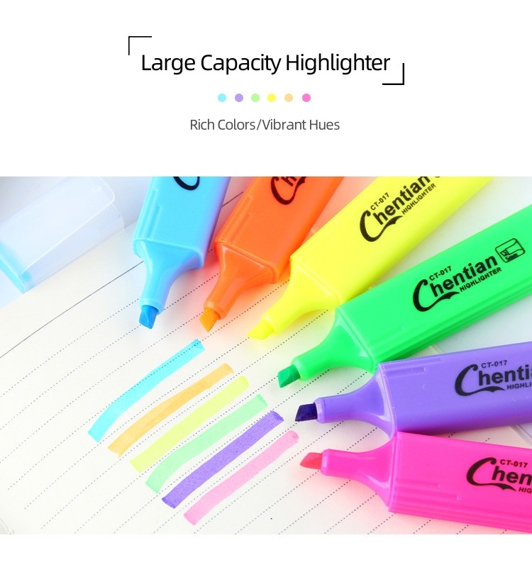 Six Color Fluorescent Highlighter Pen Large Capacity Marker Pen Coloring Marking