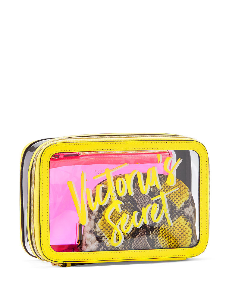 Travel Cosmetic Bag PVC Make-up Pouch Handle Straps for Women Men, Carry On Airport Airline Compliant Quart Bags