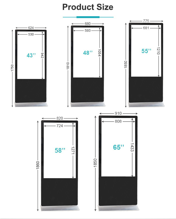 43 50 65inch High Brightness Advertising Players Lcd Vertical Advertising Machine Android LED